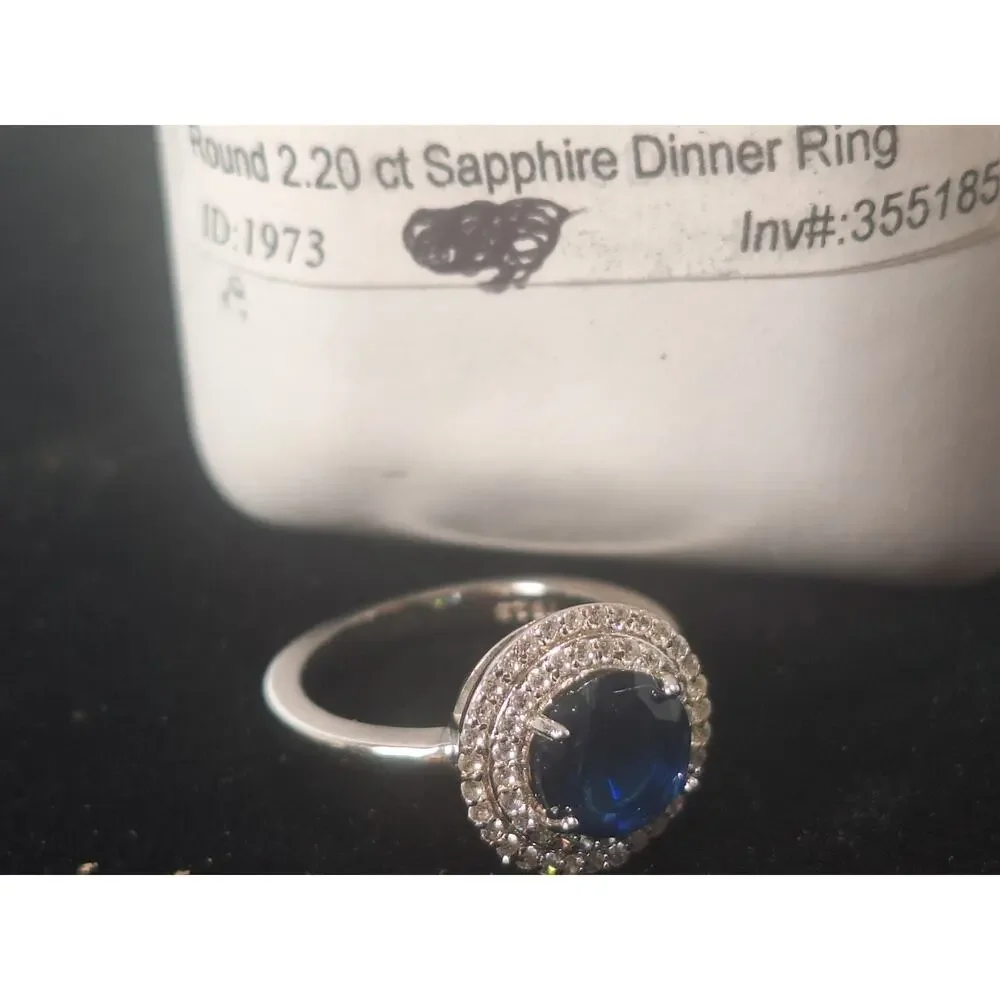 925 Sterling Silver 2.20ct Sapphire Halo Ring Round Blue Size 6.25 NIB